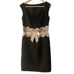 LUISA SPAGNOLI silk black and cream lace ribbon dress size 6